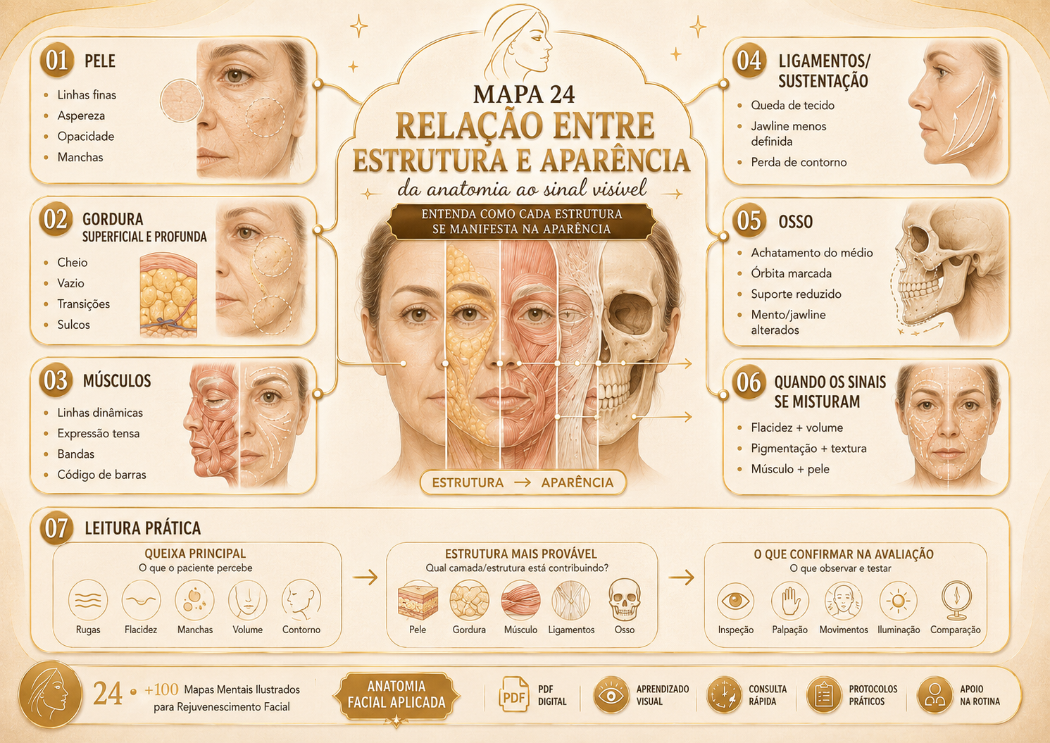 Prévia 5 de +100 Mapas Mentais Ilustrados para Rejuvenescimento Facial